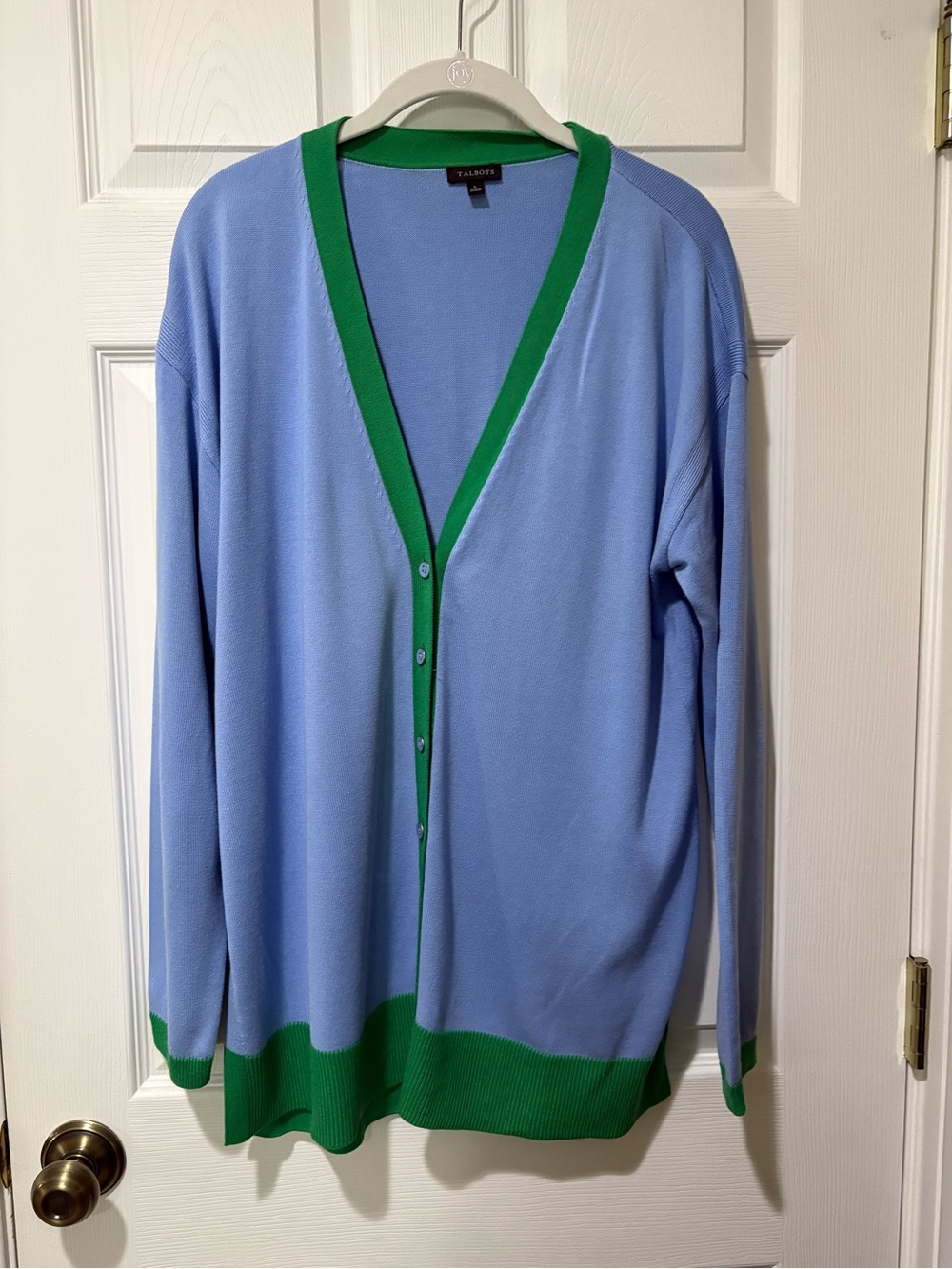 Talbots Light Blue Cardigan with Green Trim